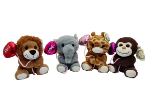 Four animals hold balloons