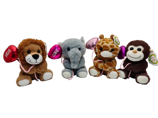 Four animals hold balloons